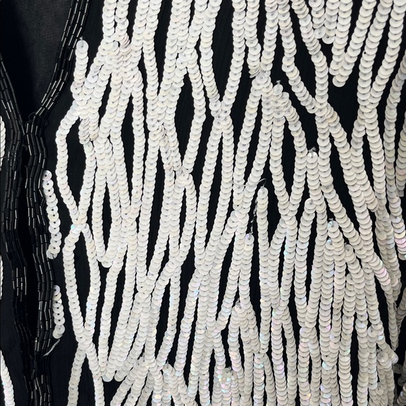 80s Vintage Nipon Night Women's Black and White sequin detailed Blazer - Picture 2 of 15